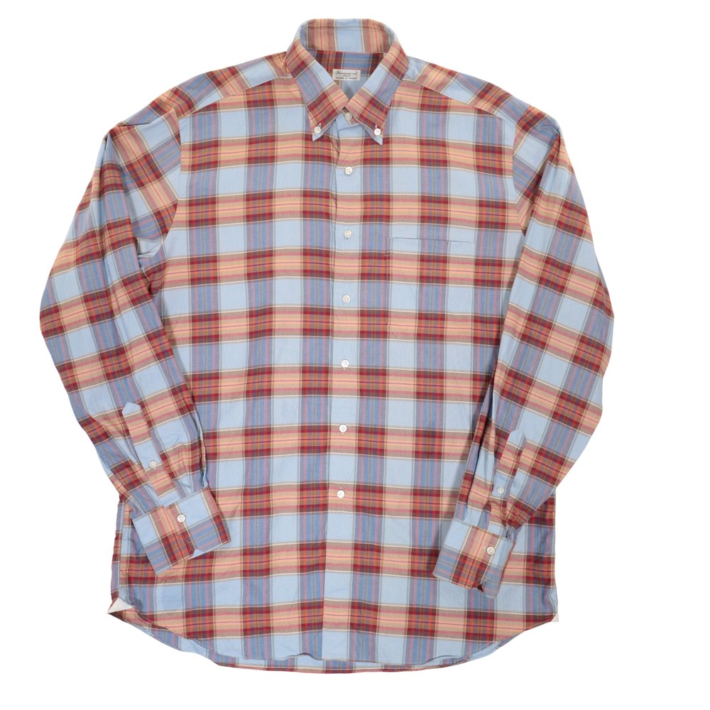 Finamore 1925 Napoli Shirt Men 16.5 42 Plaid Button Down Handmade Blue Cotton